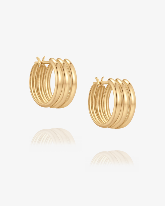 PRE-ORDER: Triple Band Huggie Hoop Earrings - 14k Solid Gold