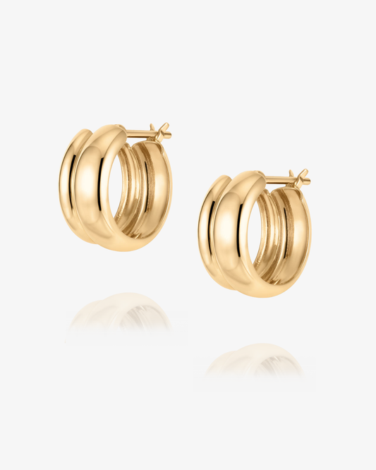 PRE-ORDER: Double Band Rounded Huggie Hoop Earrings - 14k Solid Gold