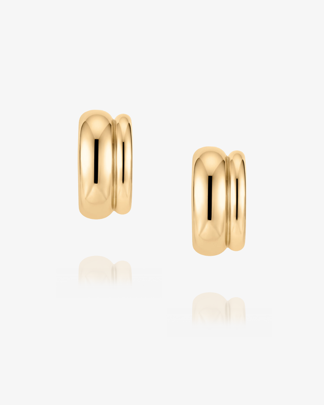 Double Band Rounded Huggie Hoop Earrings - 14k Solid Gold