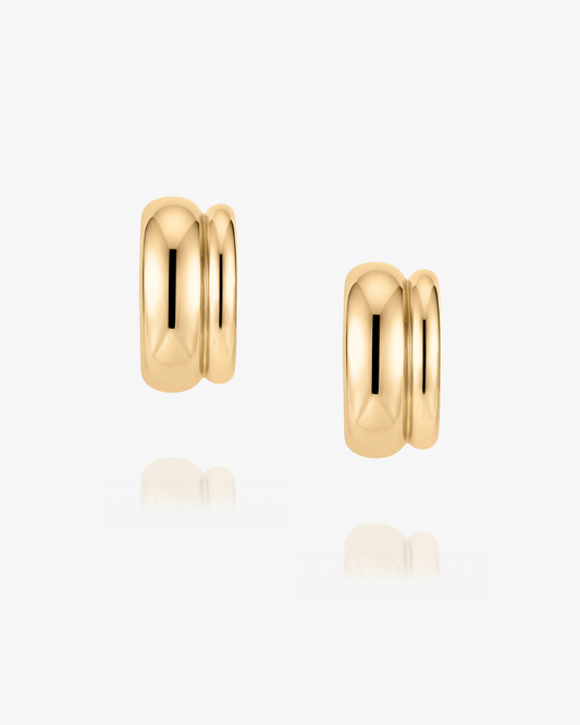 PRE-ORDER: Double Band Rounded Huggie Hoop Earrings - 14k Solid Gold