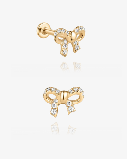PRE-ORDER: Diamond Bow Flatback Stud - 14k Solid Gold