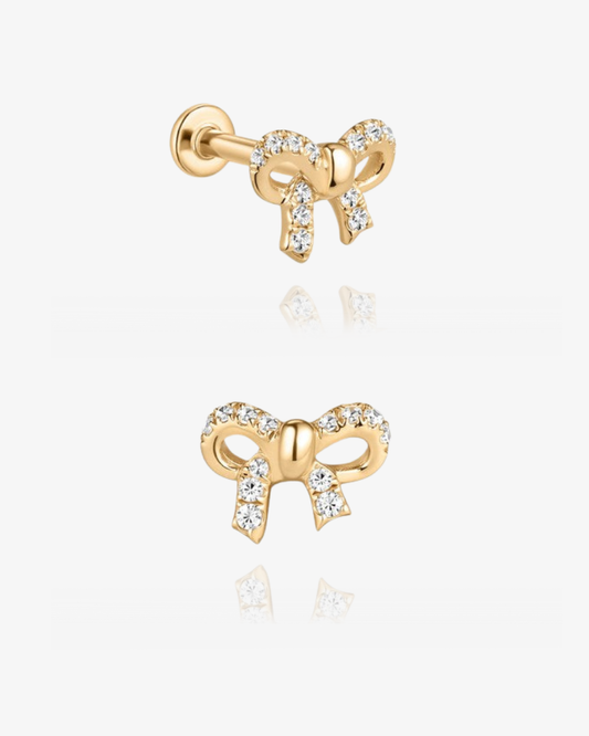 PRE-ORDER: Diamond Bow Flatback Stud - 14k Solid Gold