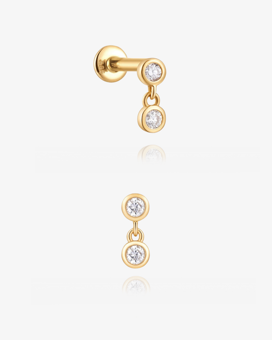 PRE-ORDER: Double Bezel Diamond Dangle Flatback Stud - 14k Solid Gold