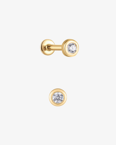 Round Diamond Bezel Flatback Piercing - 14k Solid Gold
