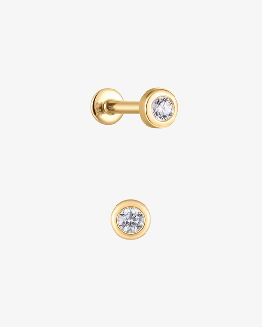 PRE-ORDER: Round Diamond Bezel Flatback Piercing - 14k Solid Gold