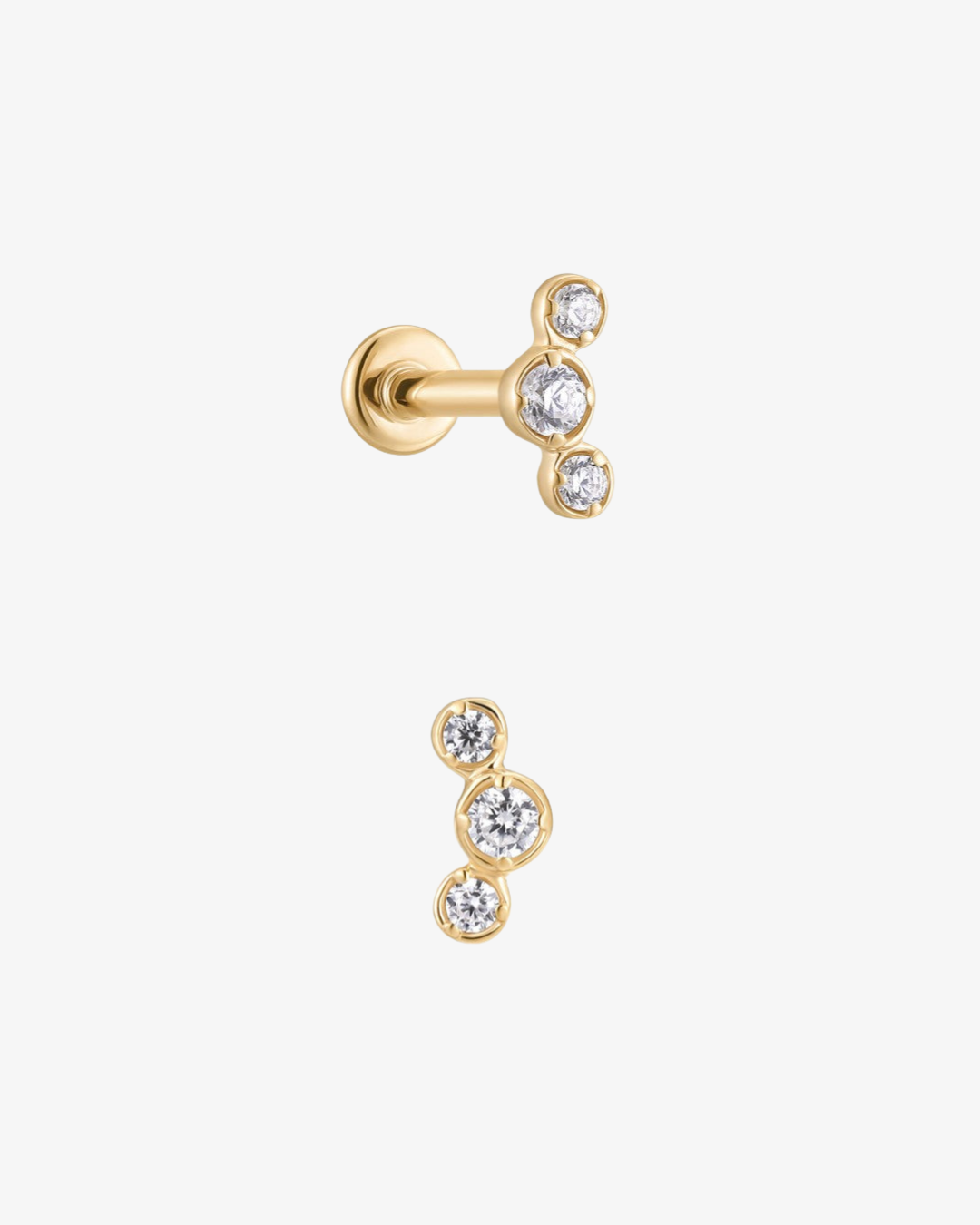 PRE-ORDER: Round Lab-Grown Diamond Trio Flatback Stud - 14k Solid Gold