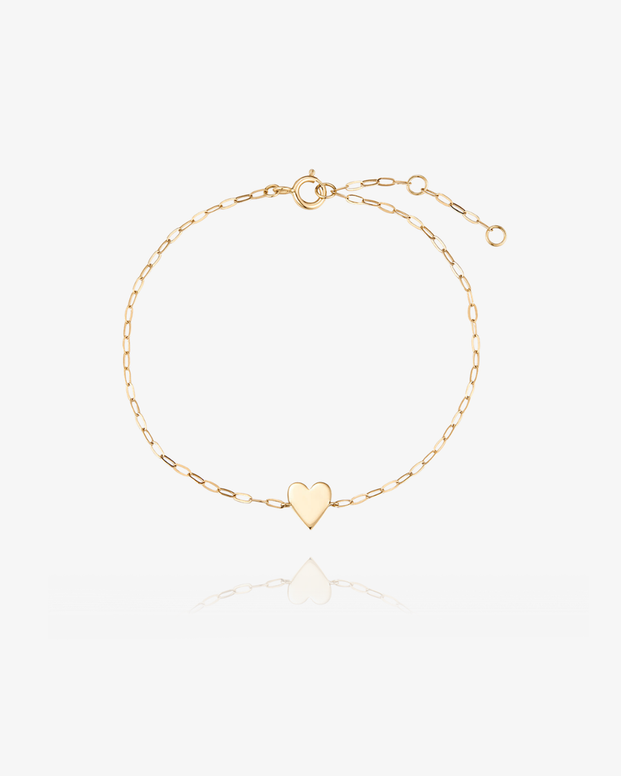 Heart Plate Chain Bracelet - 14k Solid Gold
