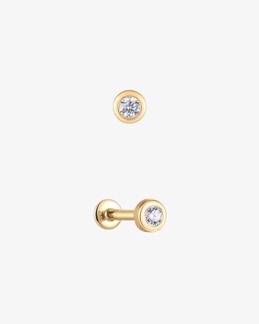 Round Diamond Bezel Flatback Piercing - 14k Solid Gold