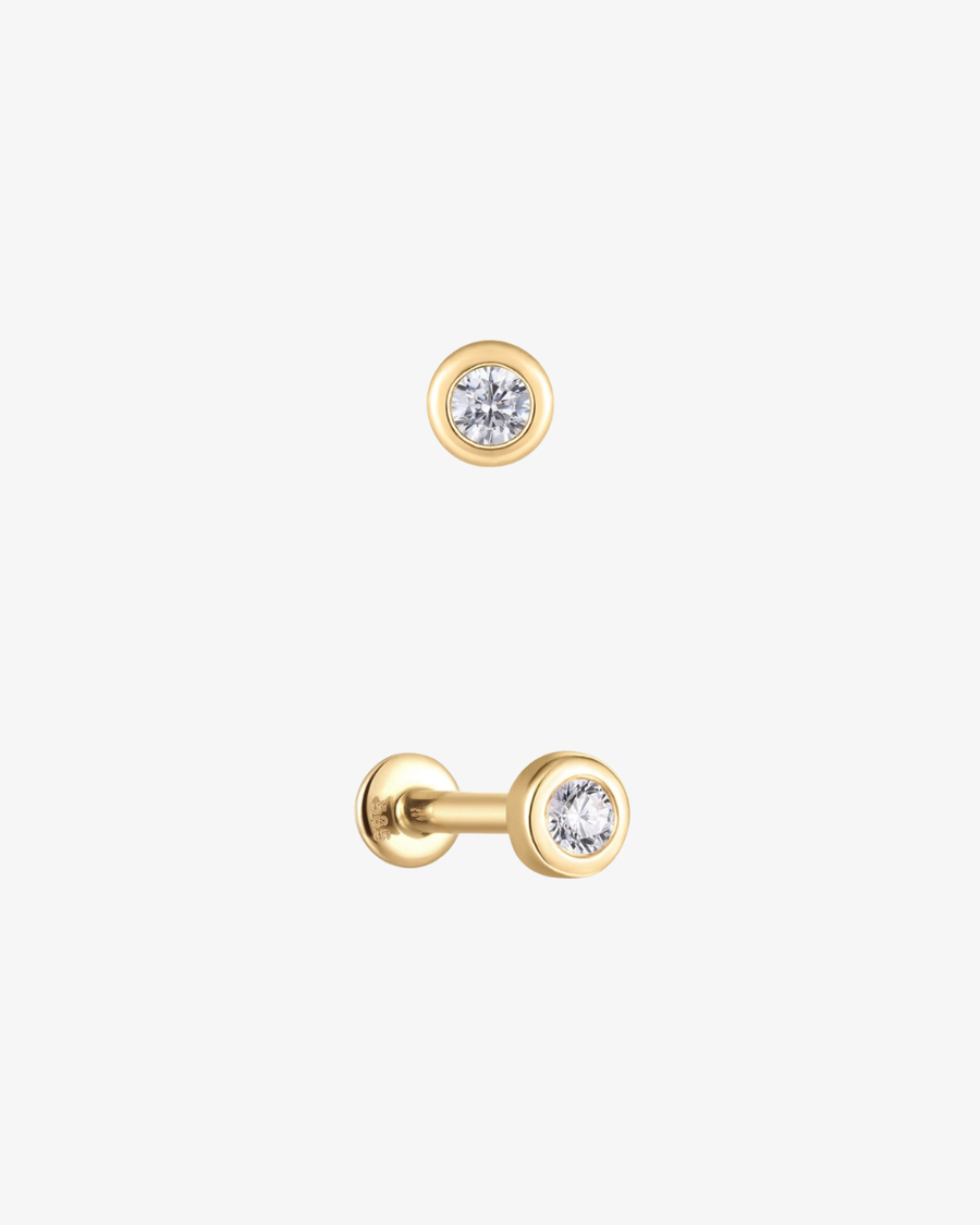 Round Diamond Bezel Flatback Piercing - 14k Solid Gold