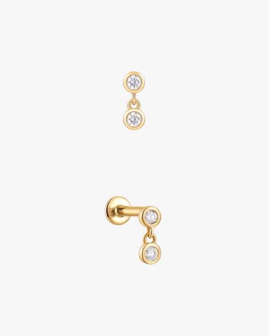 Double Bezel Diamond Dangle Flatback Piercing - 14k Solid Gold