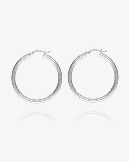 Chunky Hoop Earrings in 925 sterling silver, 35mm hoop with a thick 3mm band | The Littl