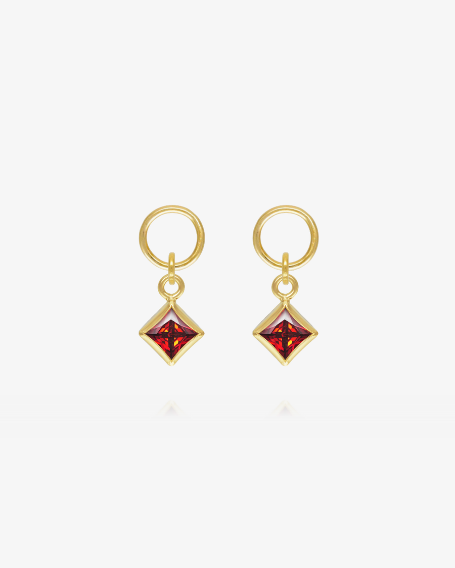 Square Garnet CZ Hoop Earring Charms - 14k Yellow Gold Fill