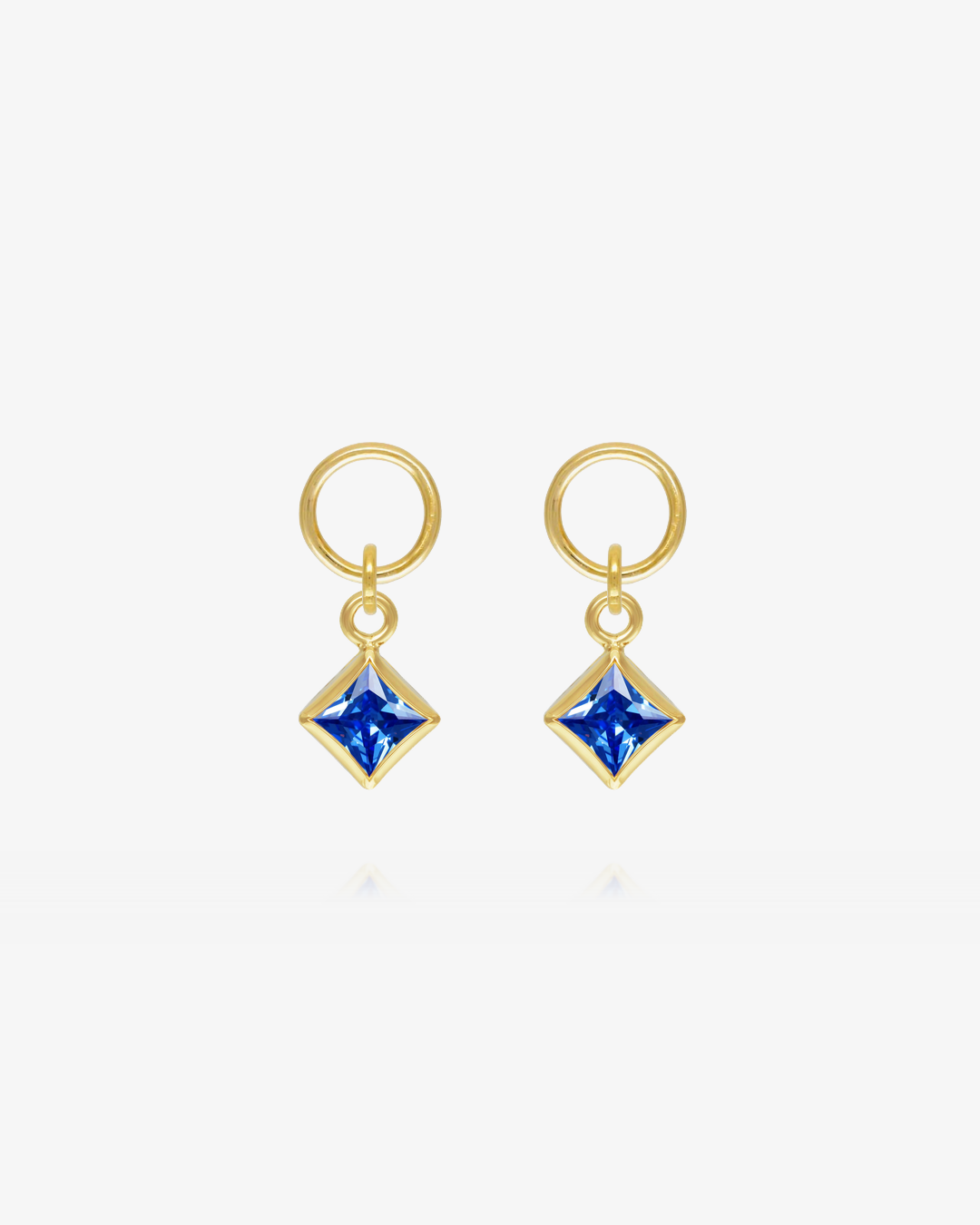 Pair of Sapphire CZ square hoop earring charms in 14k gold fill, the September birthstone
