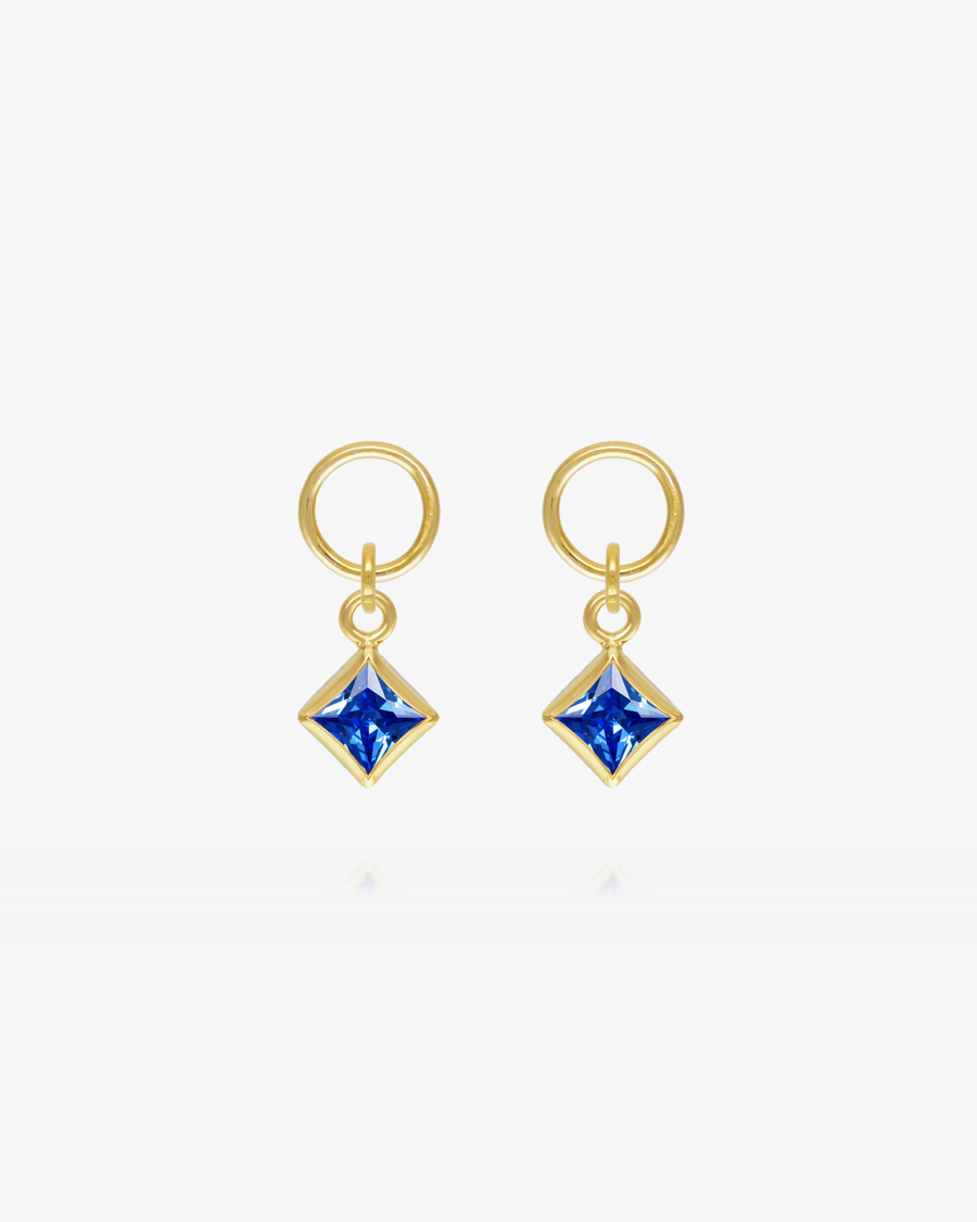 Square Sapphire CZ Hoop Earring Charms - 14k Yellow Gold Fill