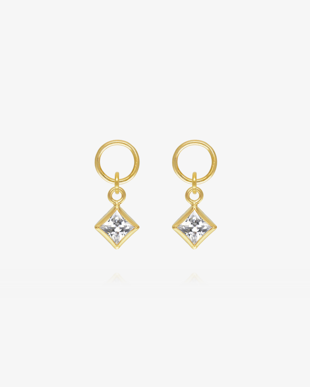 Pair of White CZ square hoop earring charms in 14k gold fill, the April birthstone