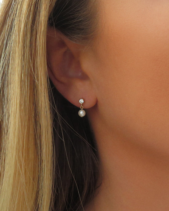 CZ Freshwater Pearl Stud Earrings - 14k Yellow Gold Fill