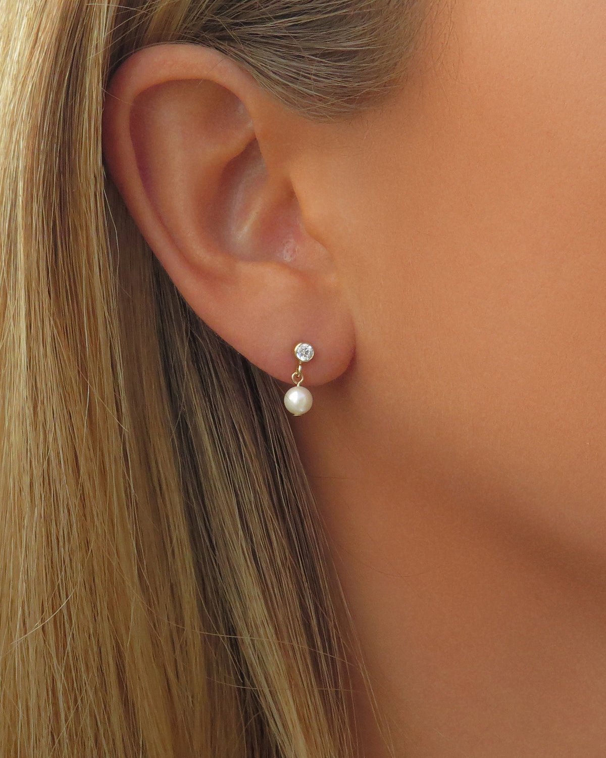 CZ Freshwater Pearl Stud Earrings - 14k Yellow Gold Fill