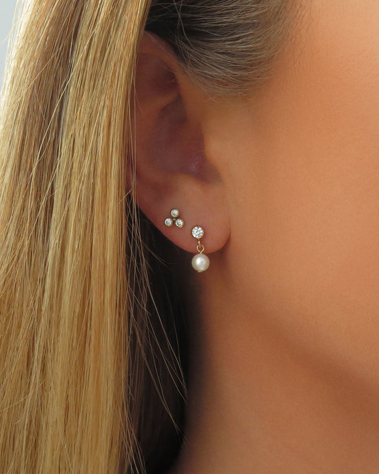 CZ Freshwater Pearl Stud Earrings - 14k Yellow Gold Fill