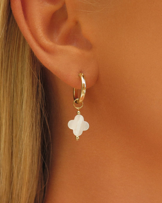 White Clover Thick Hoop Earrings