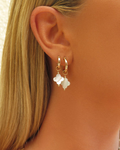 White Clover Thick Hoop Earrings Close-Up - 14k Gold-Filled | The Littl