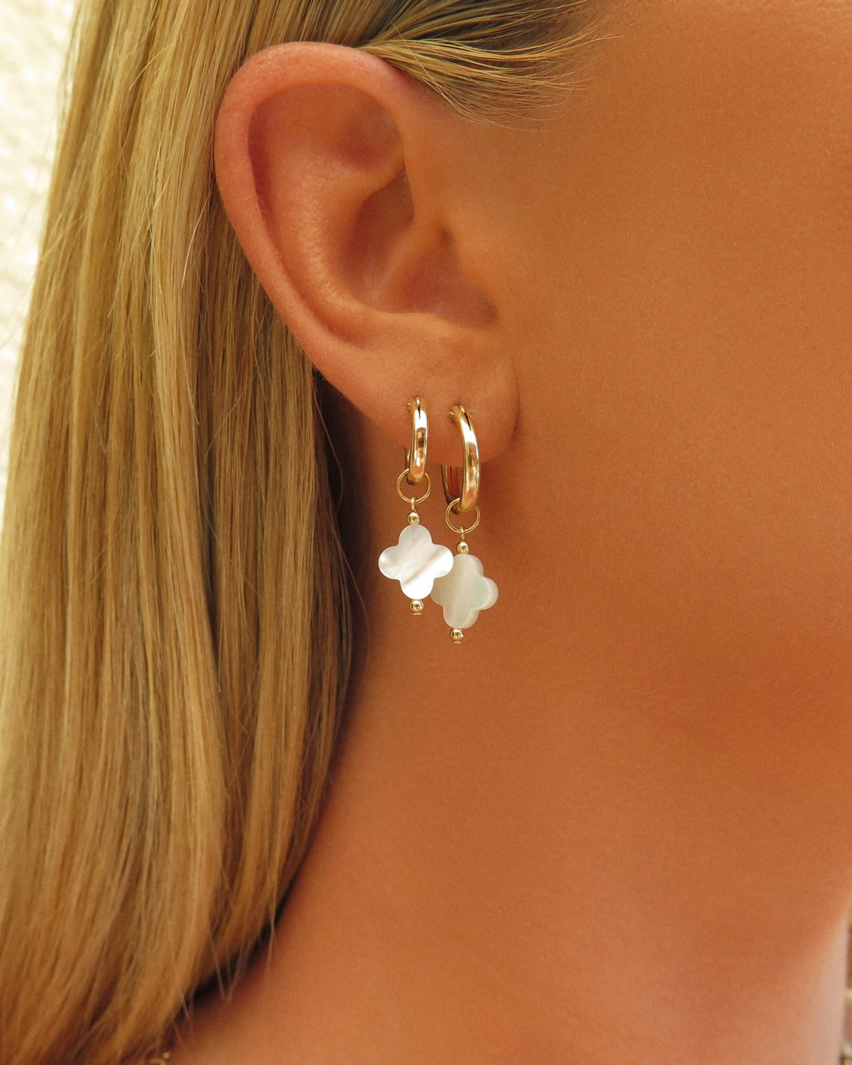 White Clover Thick Hoop Earrings