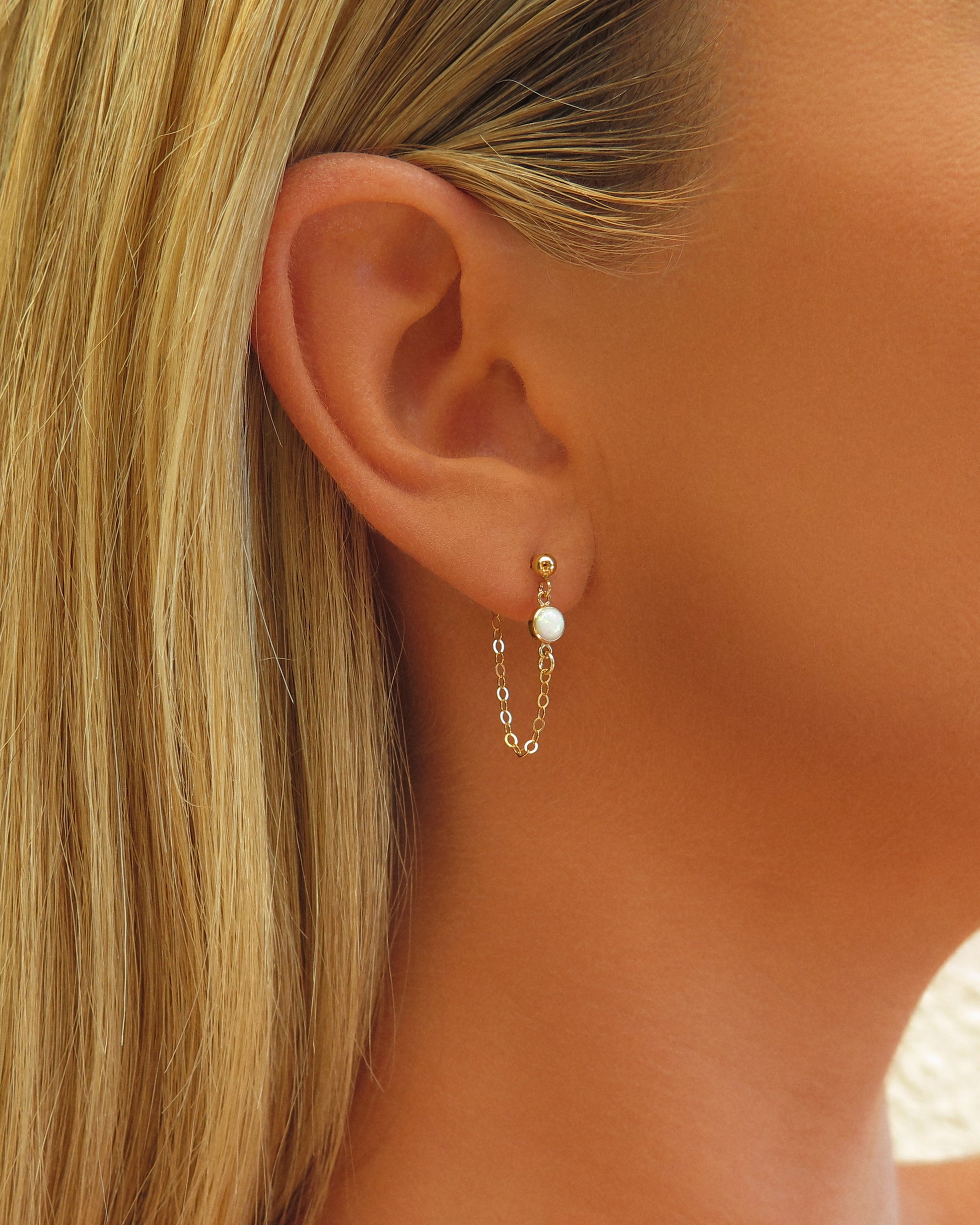 Bello Opal Chain Stud Earrings - 14k Yellow Gold Fill - The Littl | Waterproof Gold Jewellery Australia