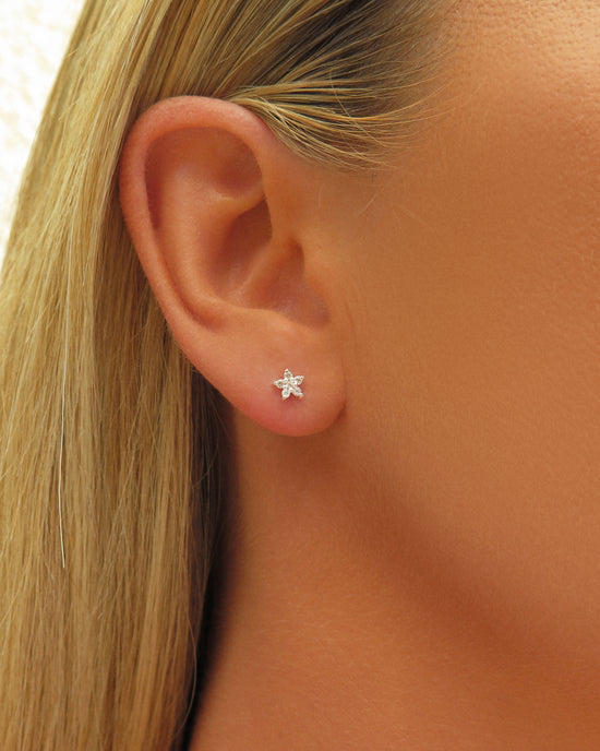 CZ Flower Stud Earrings  - Sterling Silver