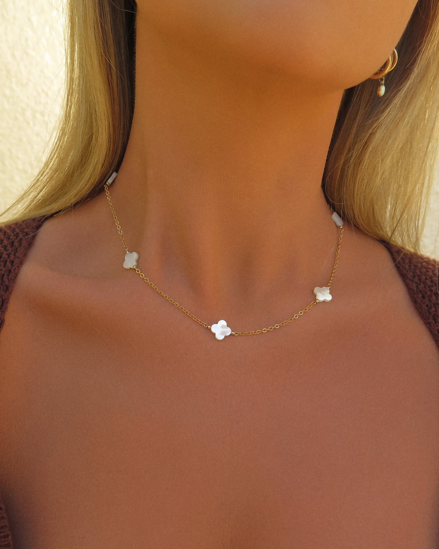 Five White Clover Necklace