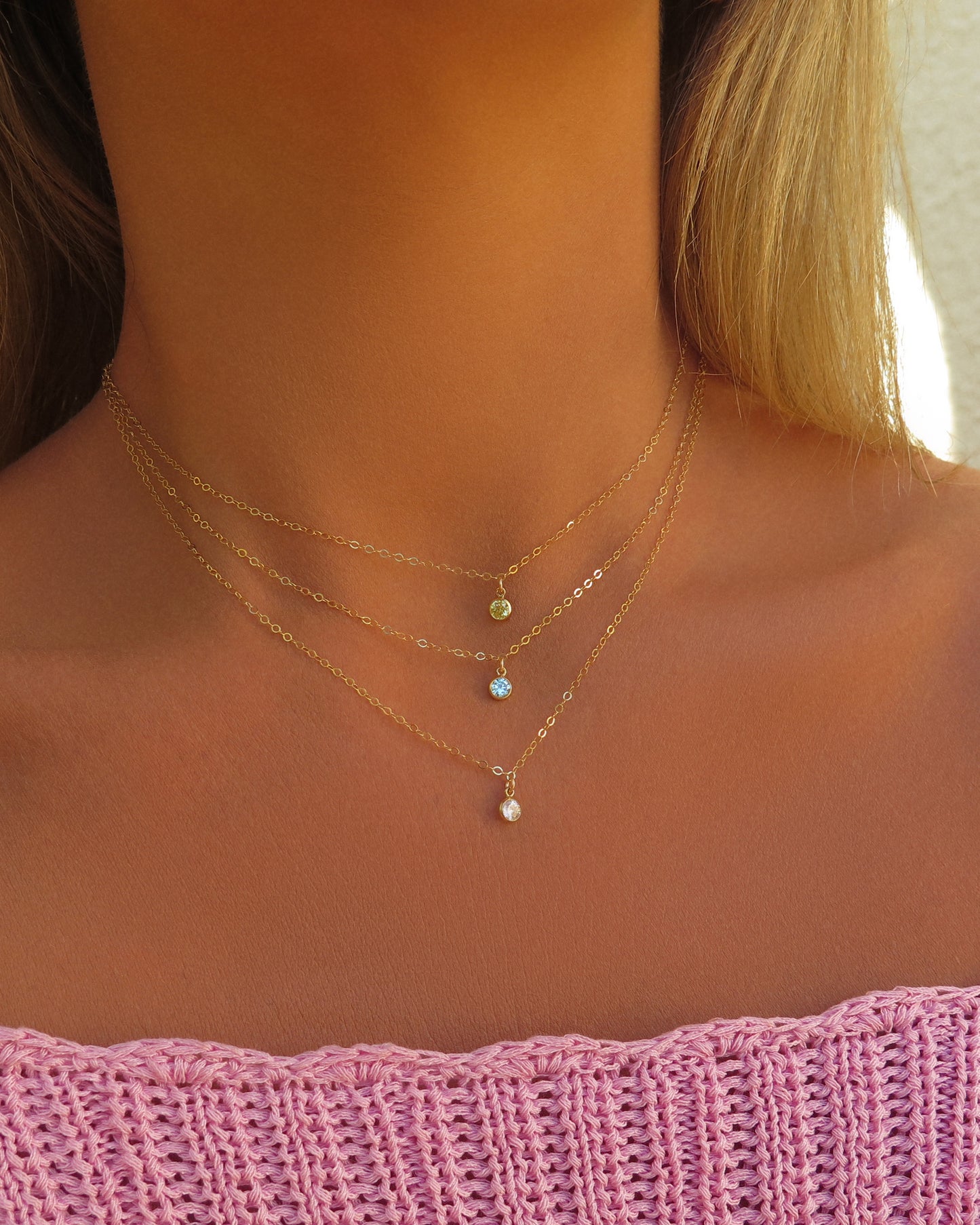 Small Birthstone Necklace - 14K Yellow Gold Fill