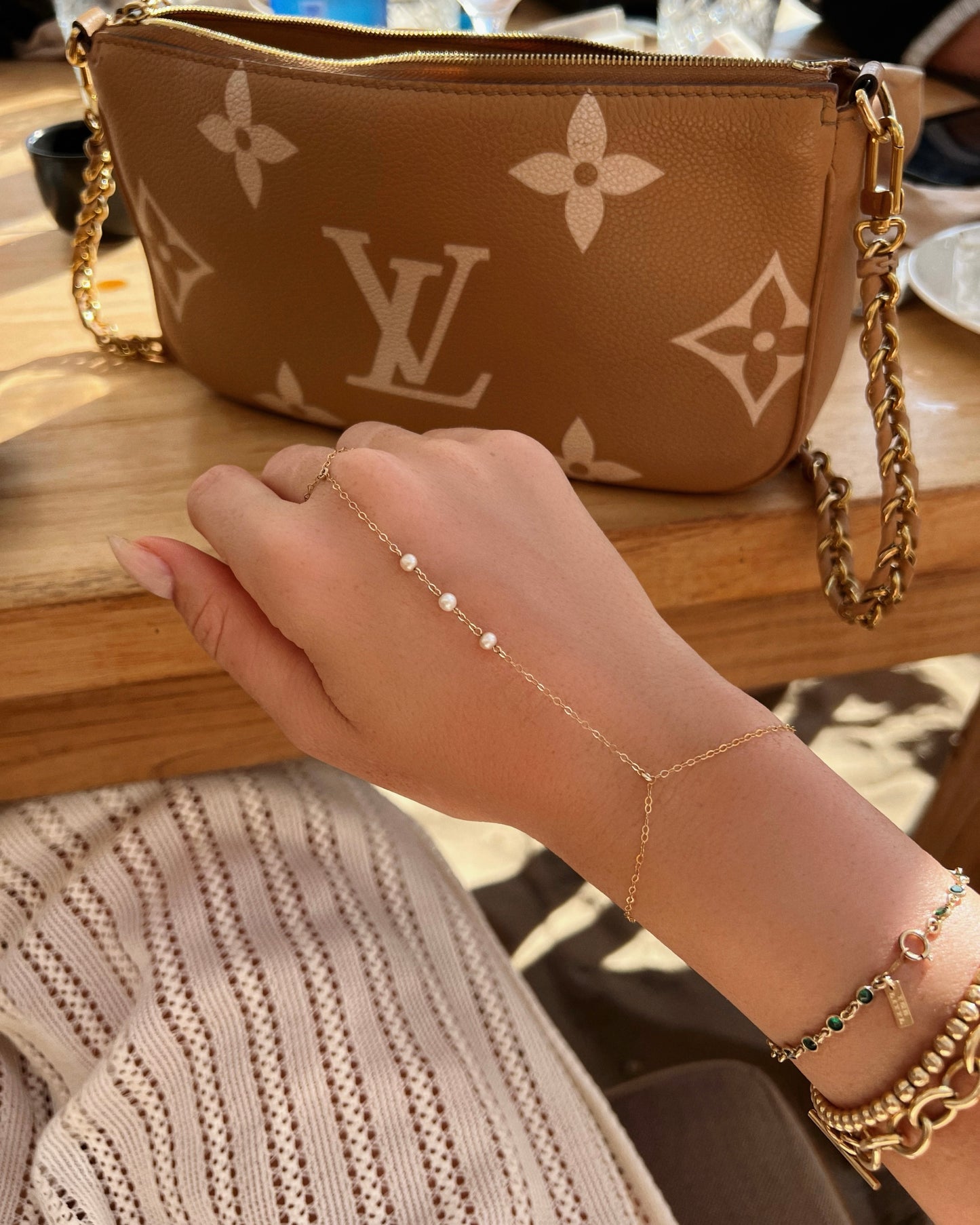 Triple Freshwater Pearl Hand Chain
