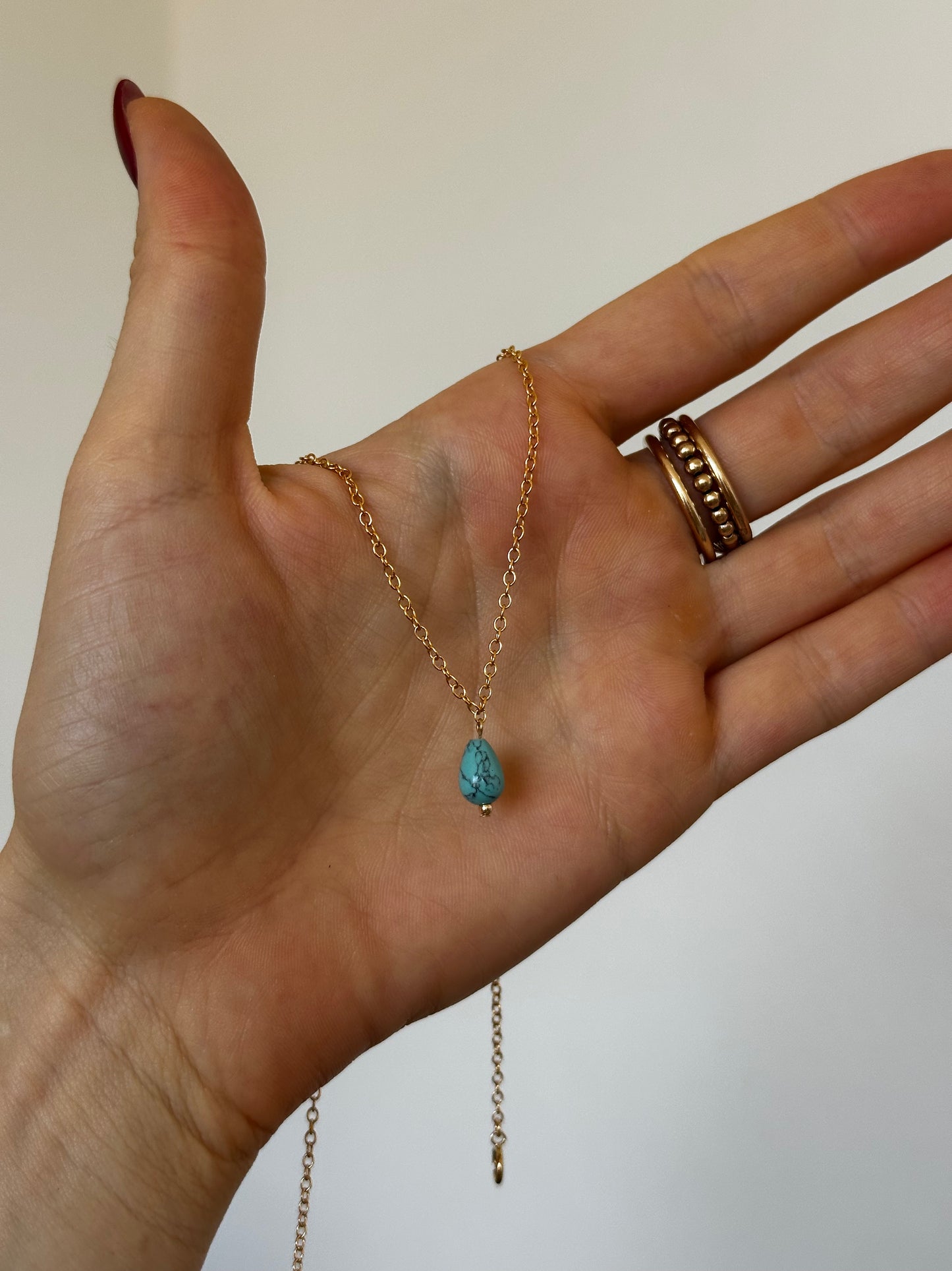 Teardrop Turquoise Necklace - 14k Yellow Gold Fill