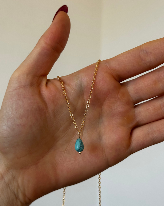 Teardrop Turquoise Necklace - 14k Yellow Gold Fill
