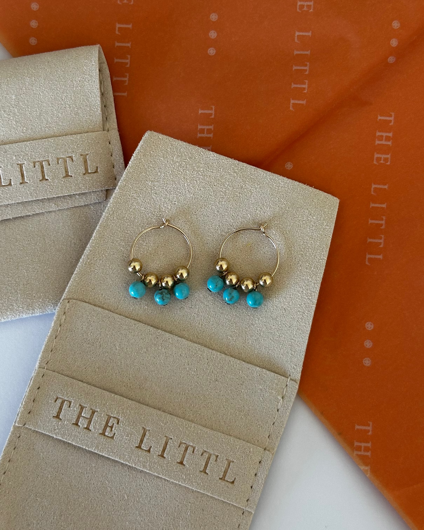 Triple Turquoise Hoop Earrings - 14k Yellow Gold Fill