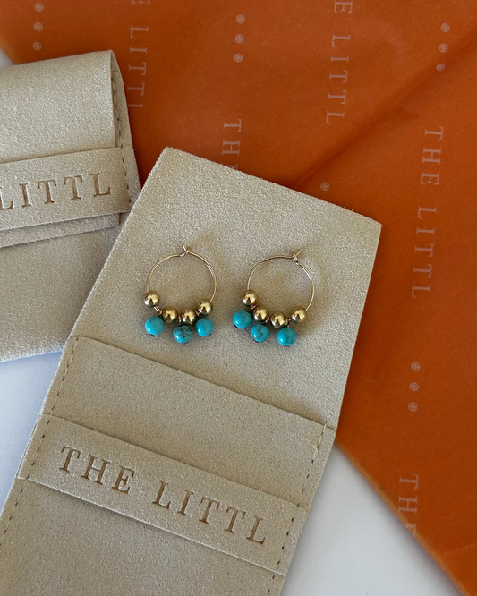 Triple Turquoise Hoop Earrings - 14k Yellow Gold Fill