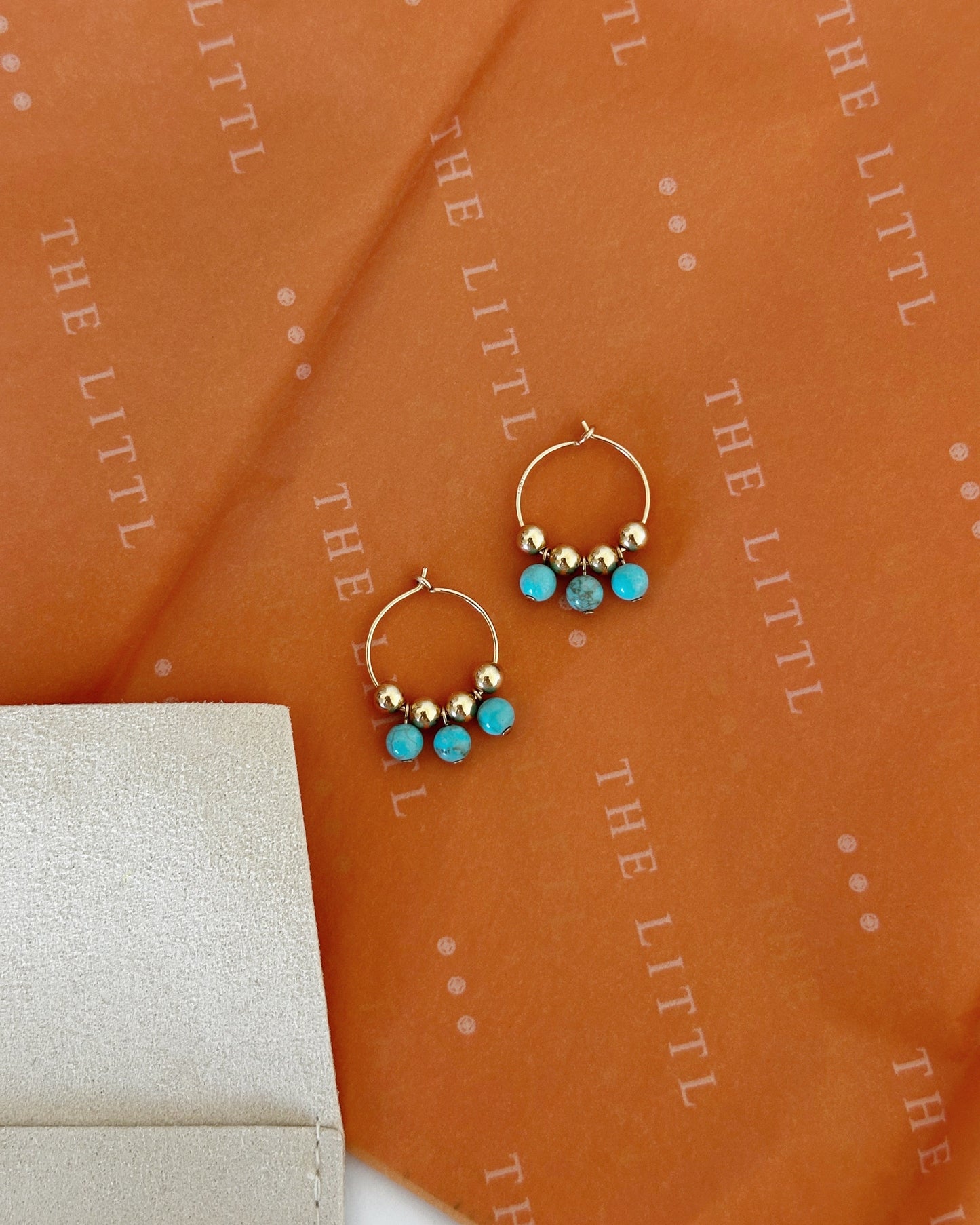 Triple Turquoise Hoop Earrings - 14k Yellow Gold Fill