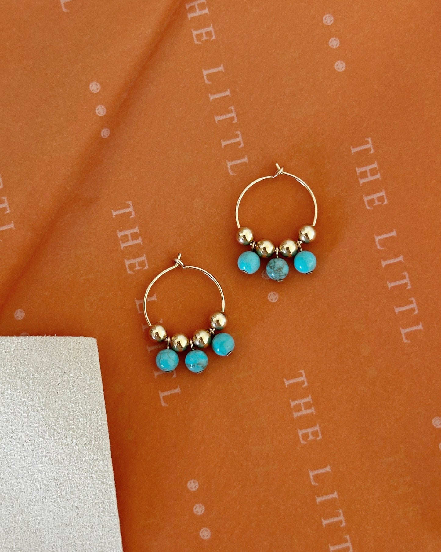 Triple Turquoise Hoop Earrings - 14k Yellow Gold Fill