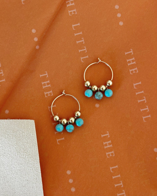 Triple Turquoise Hoop Earrings - 14k Yellow Gold Fill