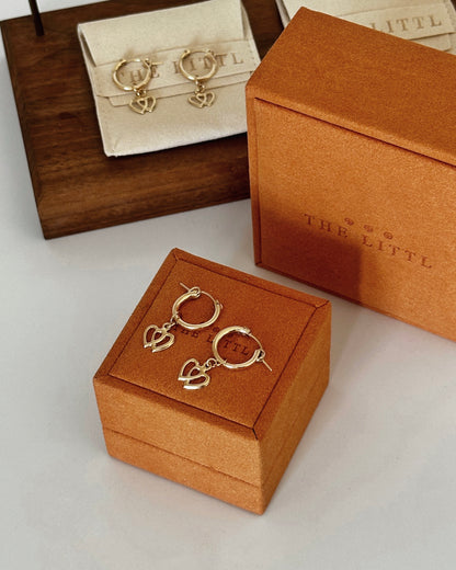 Double Heart Thick Hoop Earrings - 14k Yellow Gold Fill - The Littl | Waterproof Gold Jewellery Australia