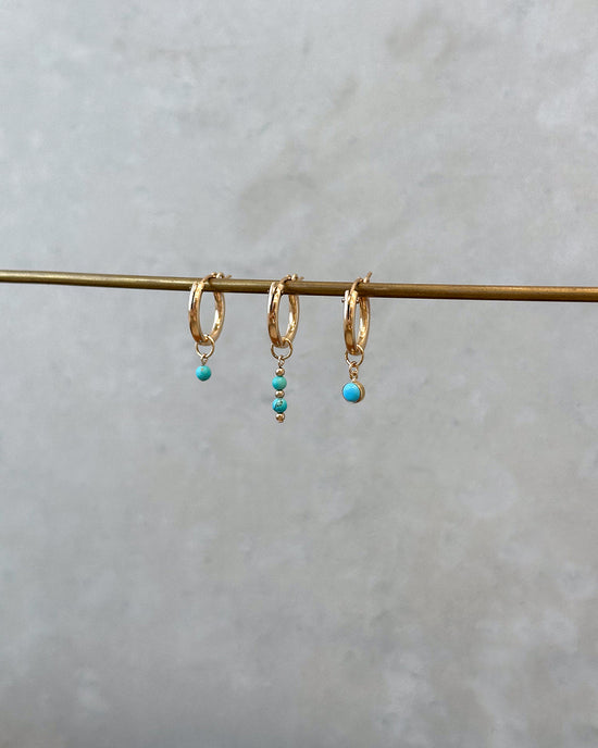 Turquoise Thick Hoop Earrings  - 14k Yellow Gold Fill