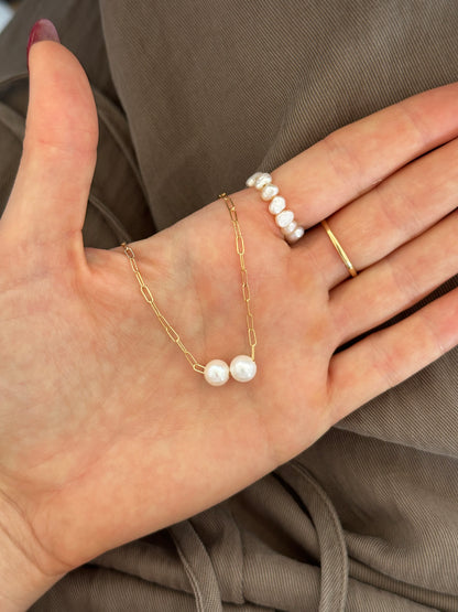 Double Freshwater Pearl Paperclip Chain Necklace - 14k Yellow Gold Fill - The Littl | Waterproof Gold Jewellery Australia