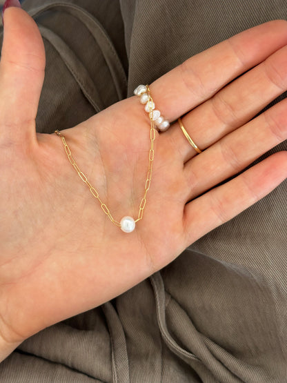 Freshwater Pearl Paperclip Necklace lifestyle - 14k Gold Fill - tarnish-resistant