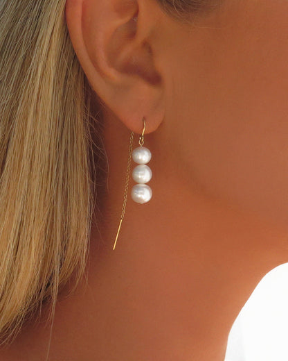 Triple Freshwater Pearl Stack U-Threader Earrings - Everyday Earrings - 14k Gold-Filled | The Littl Australia