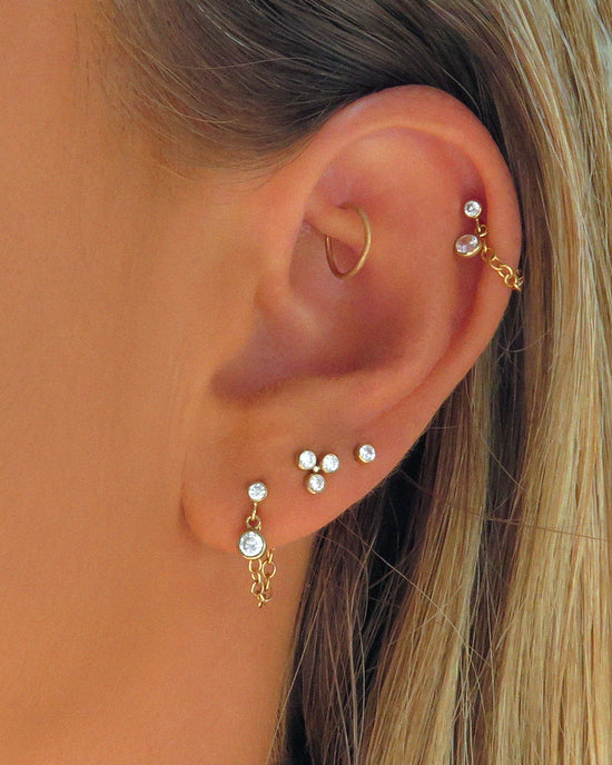 Double Mini CZ Chain Stud Earrings - 14k Yellow Gold Fill