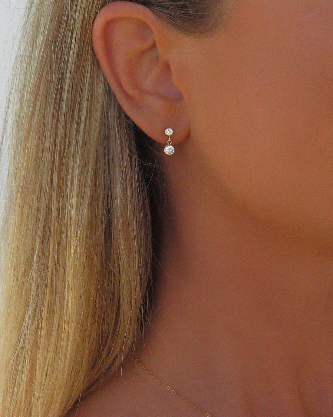 Double Mini CZ Drop Stud Earrings - 14k Yellow Gold Fill