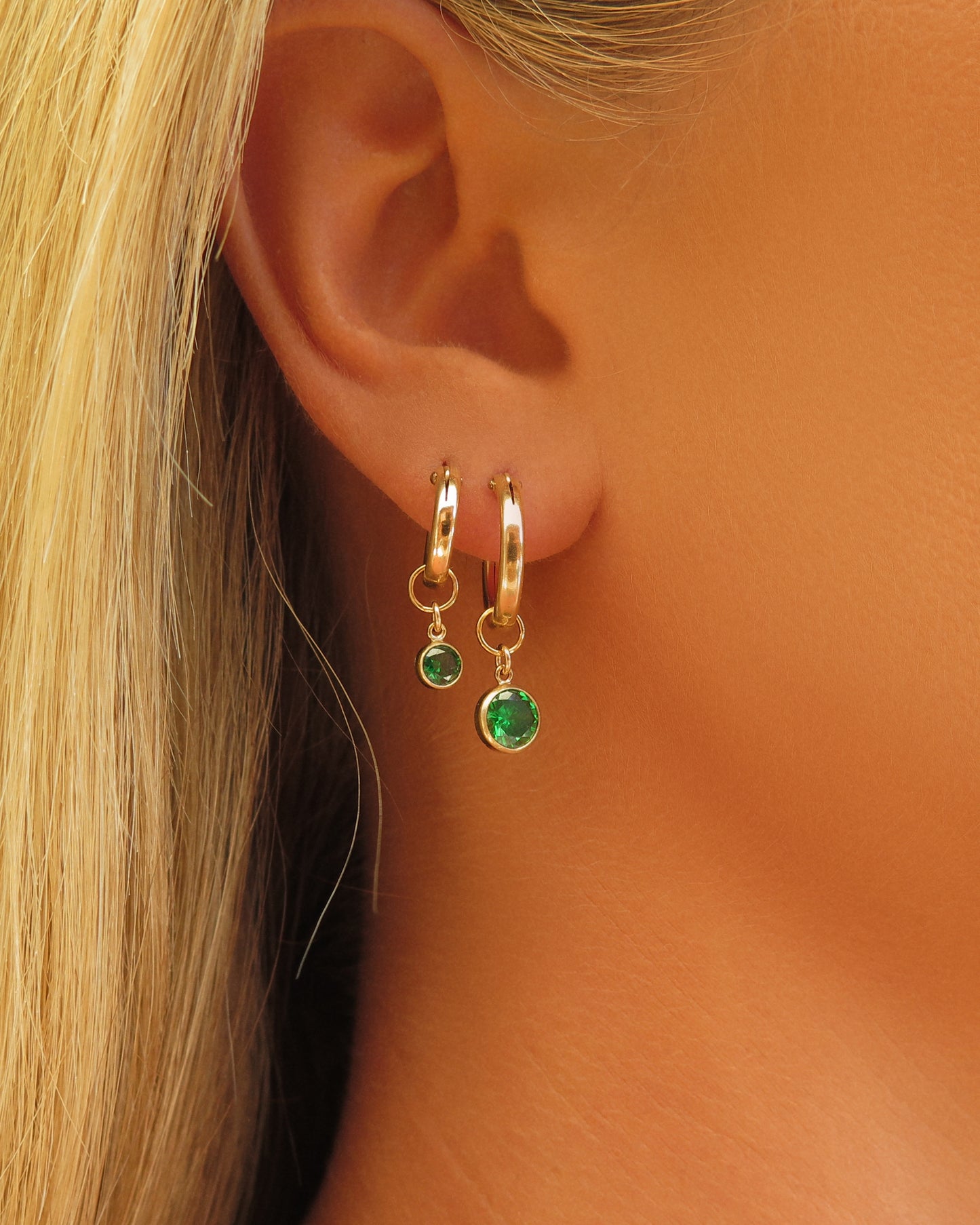 Birthstone Thick Hoop Earrings  - 14k Yellow Gold Fill