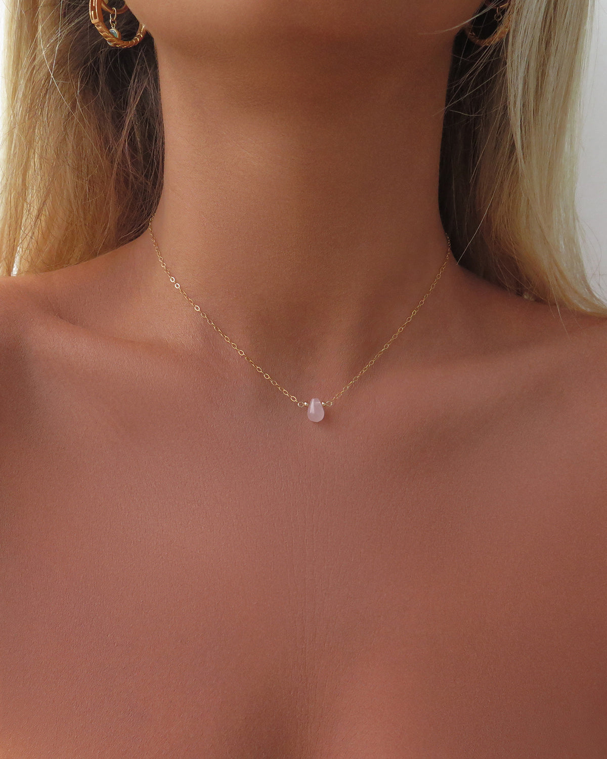 Rose Quartz Teardrop Connector Necklace