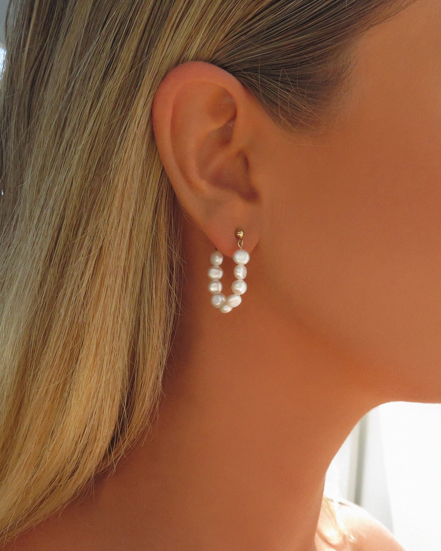 Freshwater Pearl Beaded Hoop Earrings - 14k Yellow Gold Fill