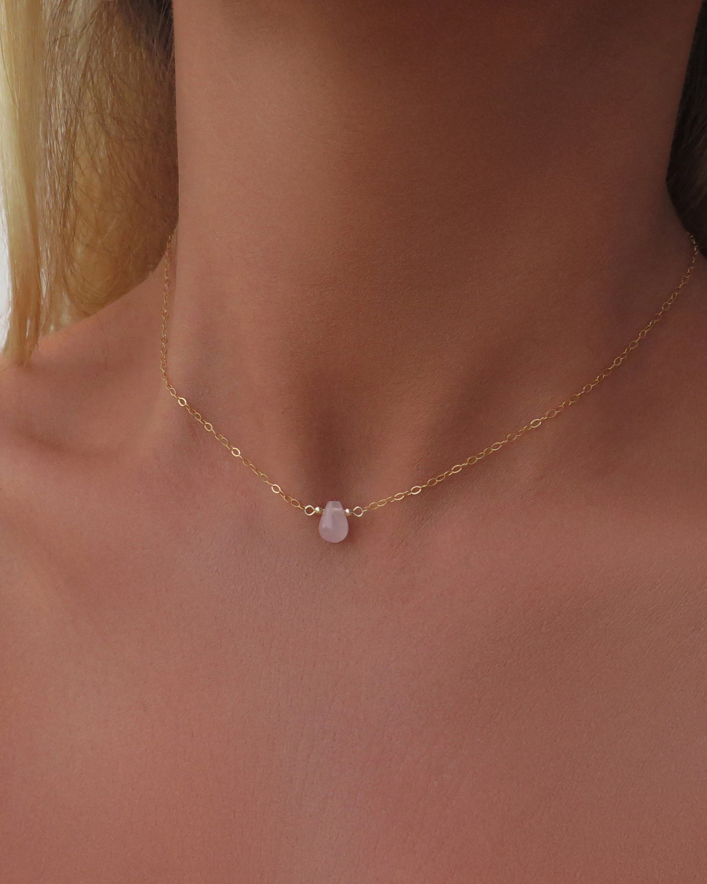 Rose Quartz Teardrop Connector Necklace
