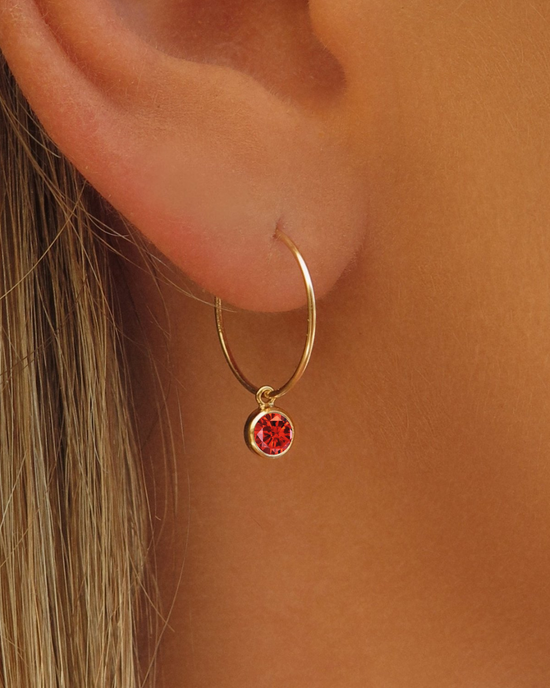 Ruby CZ Hoop Earrings - 14k Yellow Gold Fill