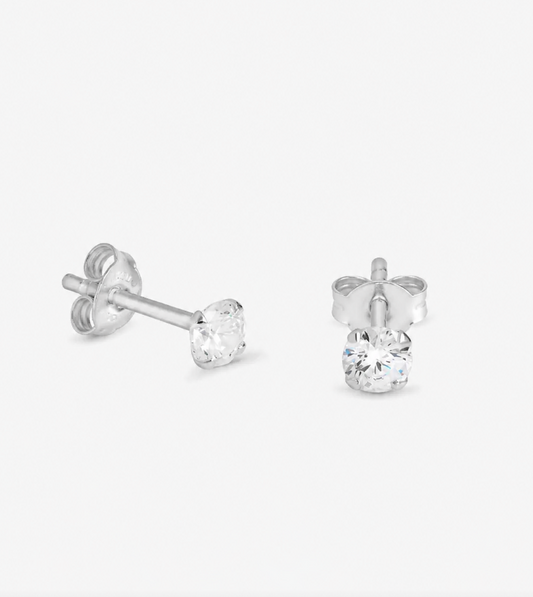 White CZ Stud Earrings - Sterling Silver